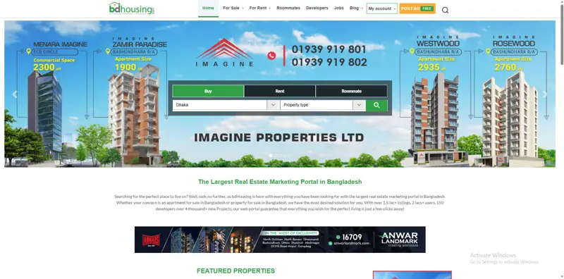 bdhousing website screenshot